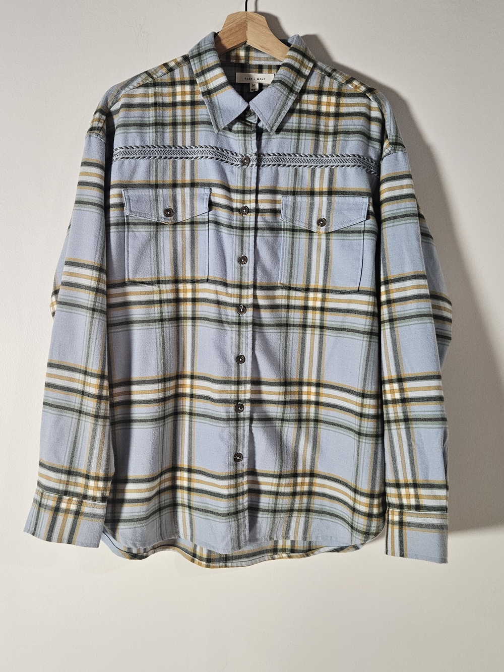 Cleo + Wolf Light Blue Plaid Flannel Shirt - boho Western Women's M